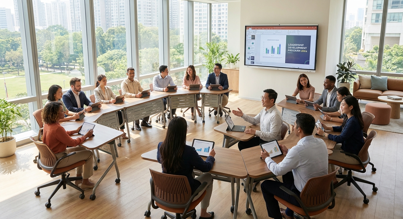 Salle de formation moderne équipée de tablettes