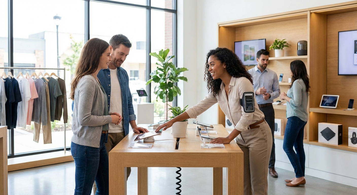 Vendeur moderne utilisant une tablette en magasin