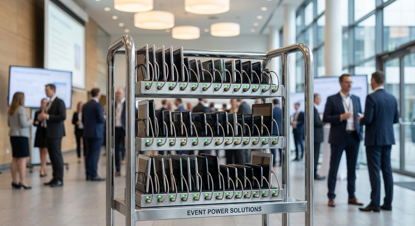 Station de recharge pour tablettes lors d'événements professionnels